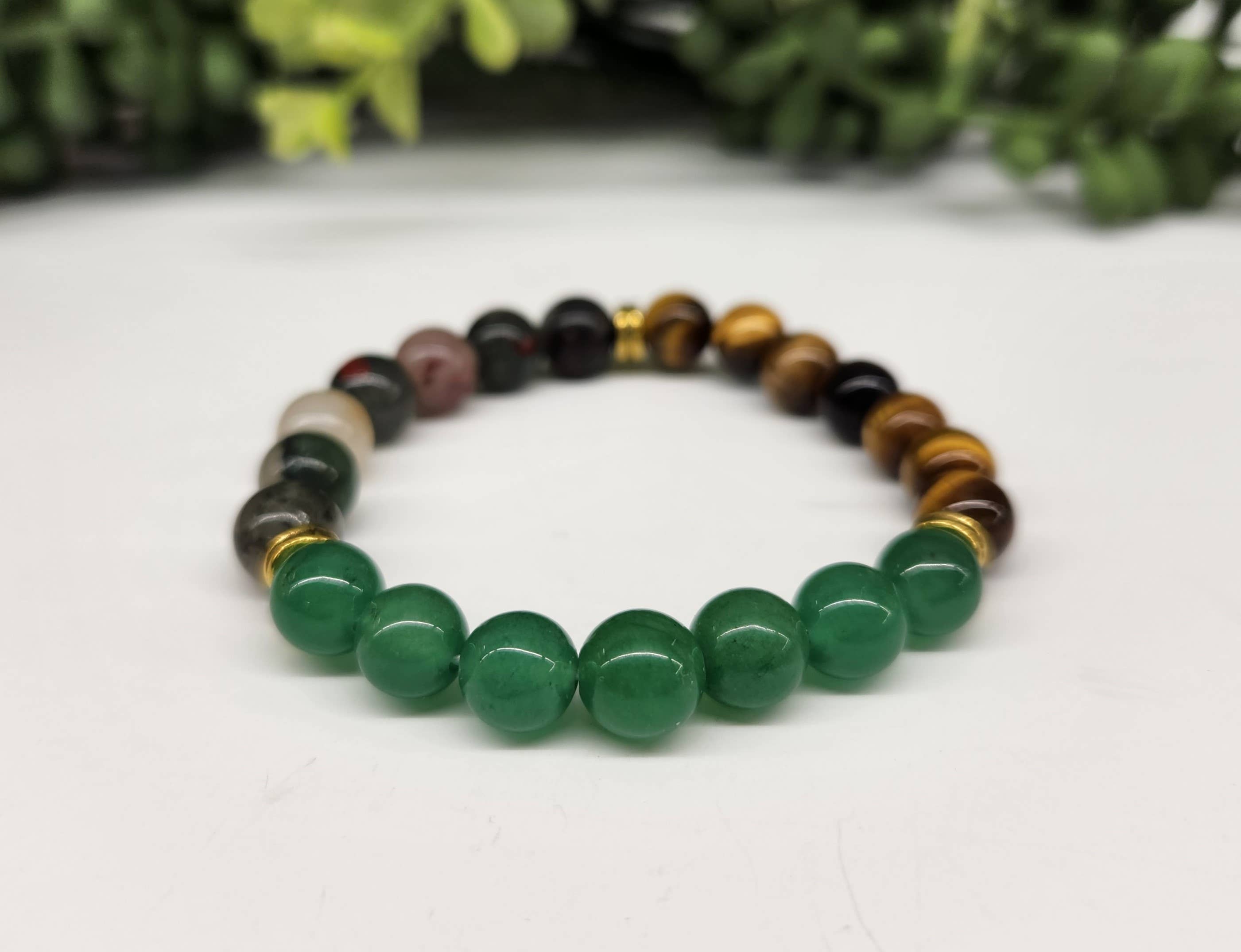 Meraki Gemstones - Wholesale Beaded Bracelet - ABUNDANCE - Green Jade/Tiger Eye/Bloodstone Bracelet 8mm2
