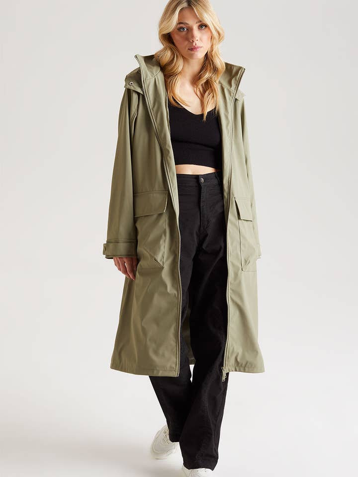 Khaki Rubberised Raincoat for wholesale by Urban Bliss