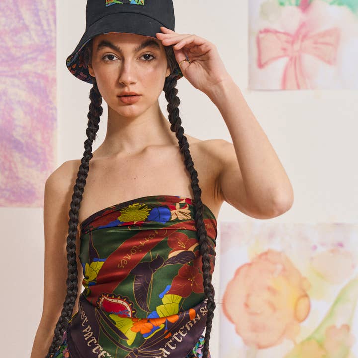 FRIDA X LOST PATTERN "Frida's Garden" Jacquard Reversible Bucket Hat - Black for wholesale on Faire