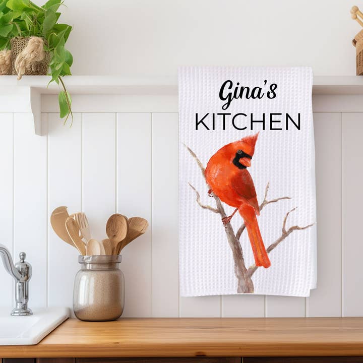 Male Northern Cardinal Bird Kitchen Towel for wholesale by MerikaArt