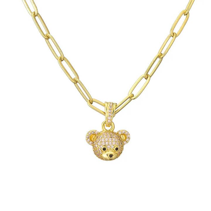 Teddy Bear Pendant Necklace – Dainty Charm jewelry 18K Gold for wholesale by Peachy Accessories LLC