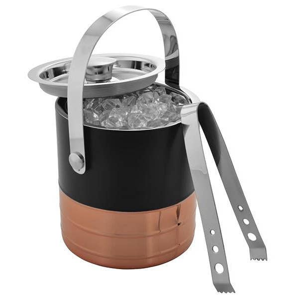 1.6 Qt. Copper Ribbed Ice Bucket with Lid & Tongs for wholesale by Sol Living