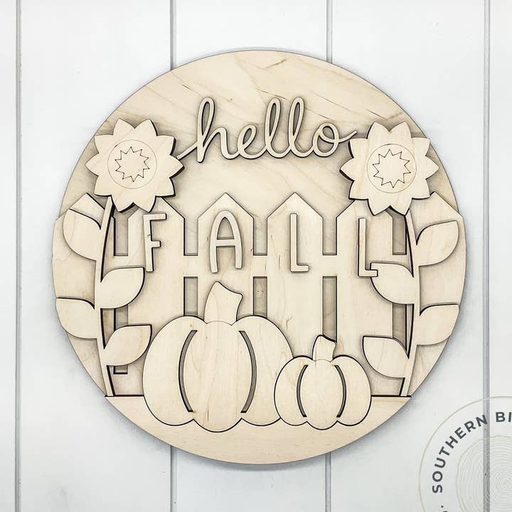 Hello Fall 3D Round Blank (Fence) for wholesale by Southern Birch Company