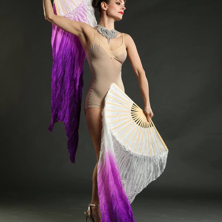 Talulah Blue - Wholesale Party/paper folding fan - Purple Dip Dye Silk Fans1