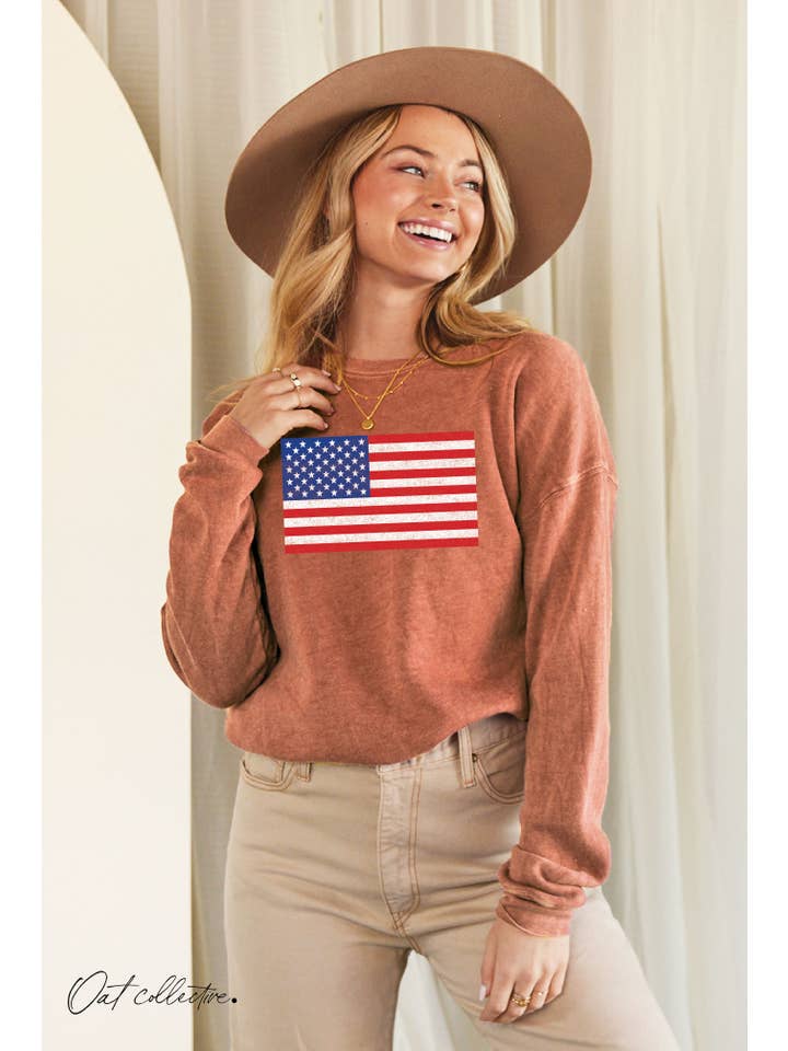 OAT COLLECTIVE - Wholesale Graphic Sweatshirt - Women's - USA FLAG Mineral Graphic Sweatshirt 3