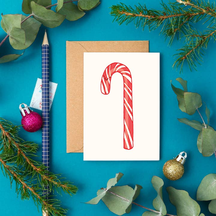 You've Got Pen On Your Face – wholesale Christmas card – Mini Candy Cane Card | Red and White Stripe Christmas Card1