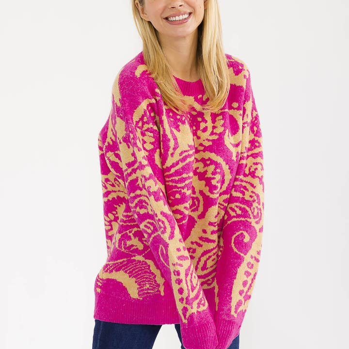 T22068- Paisley long-sleeve pullover knit sweater for wholesale by IWT Brands