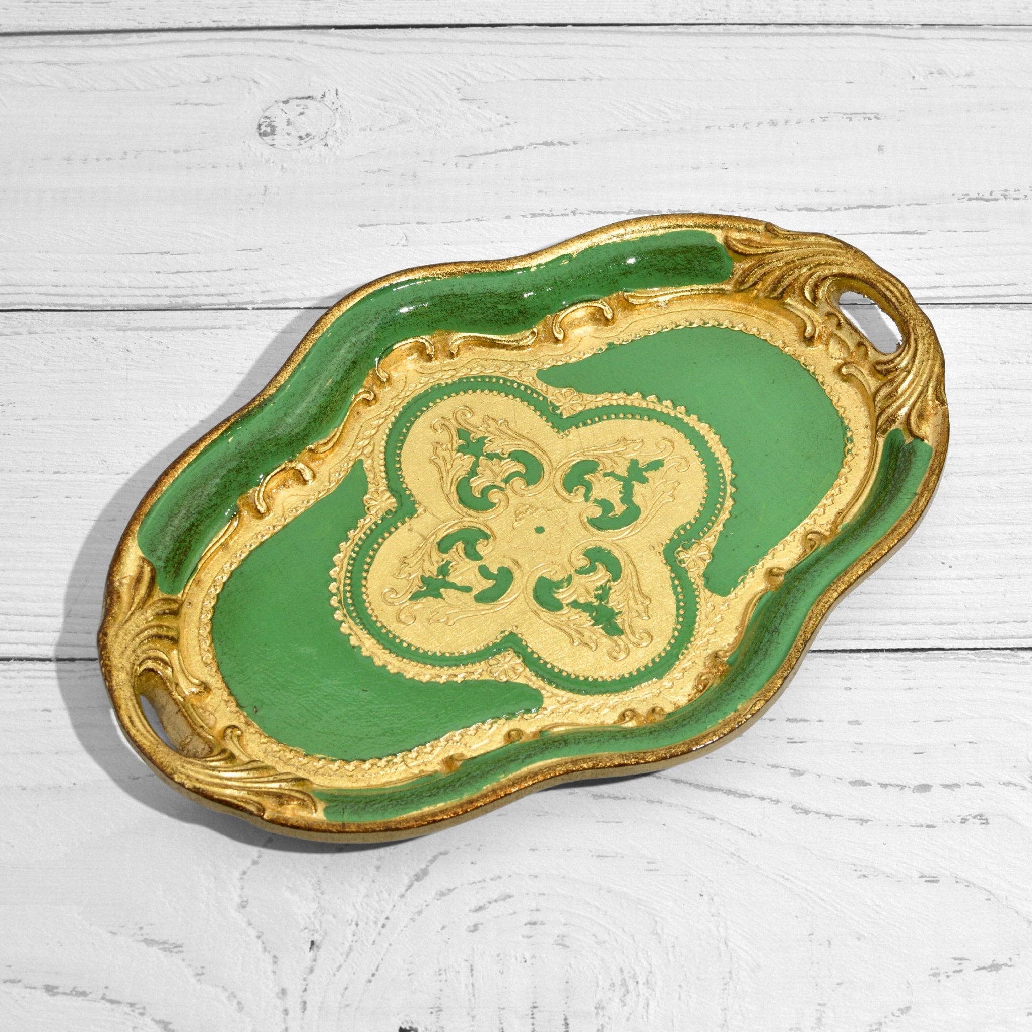 Via Graceffo - Venta al por mayor Bandejas decorativas - Bandeja ovalada pequeña de madera florentina con asas2