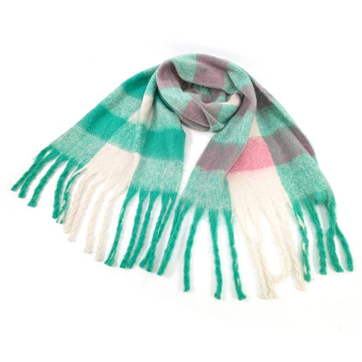 Black Ginger - Wholesale Sjaal - Dames - Mikre - Extra dikke neon-sjaal met kwastjes - groen/wit