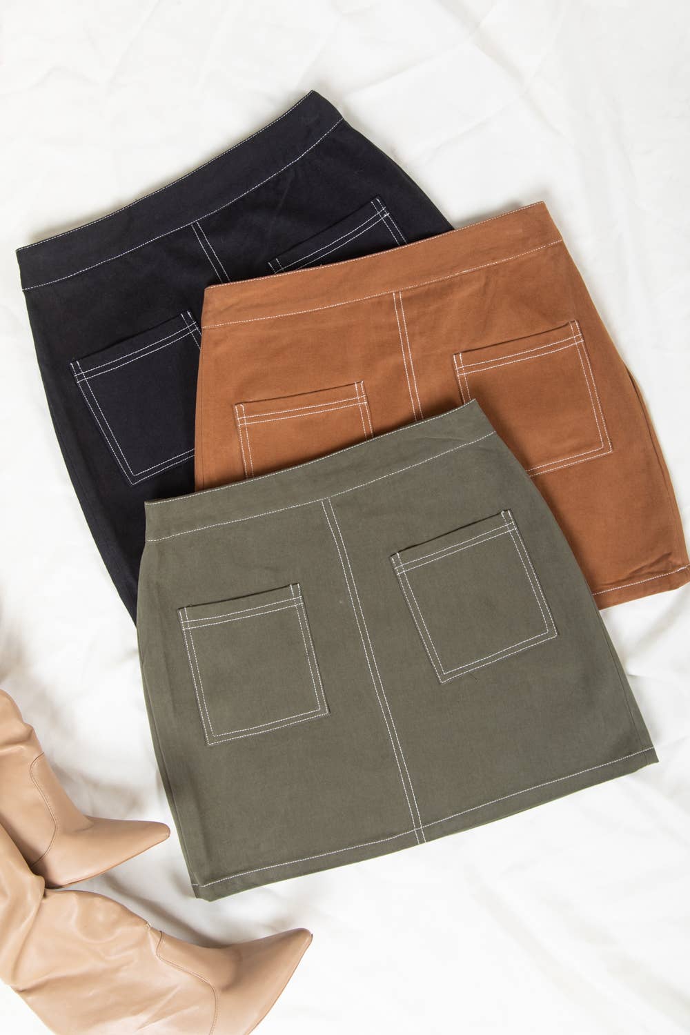 VERY J - Wholesale Skirt - Women's - VE60070BOT-Contrast Color Stitch Mini Skirt7