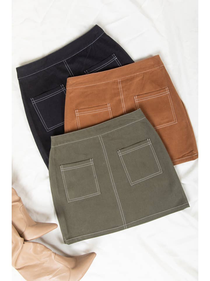 VERY J - Wholesale Skirt - Women's - VE60070BOT-Contrast Color Stitch Mini Skirt7