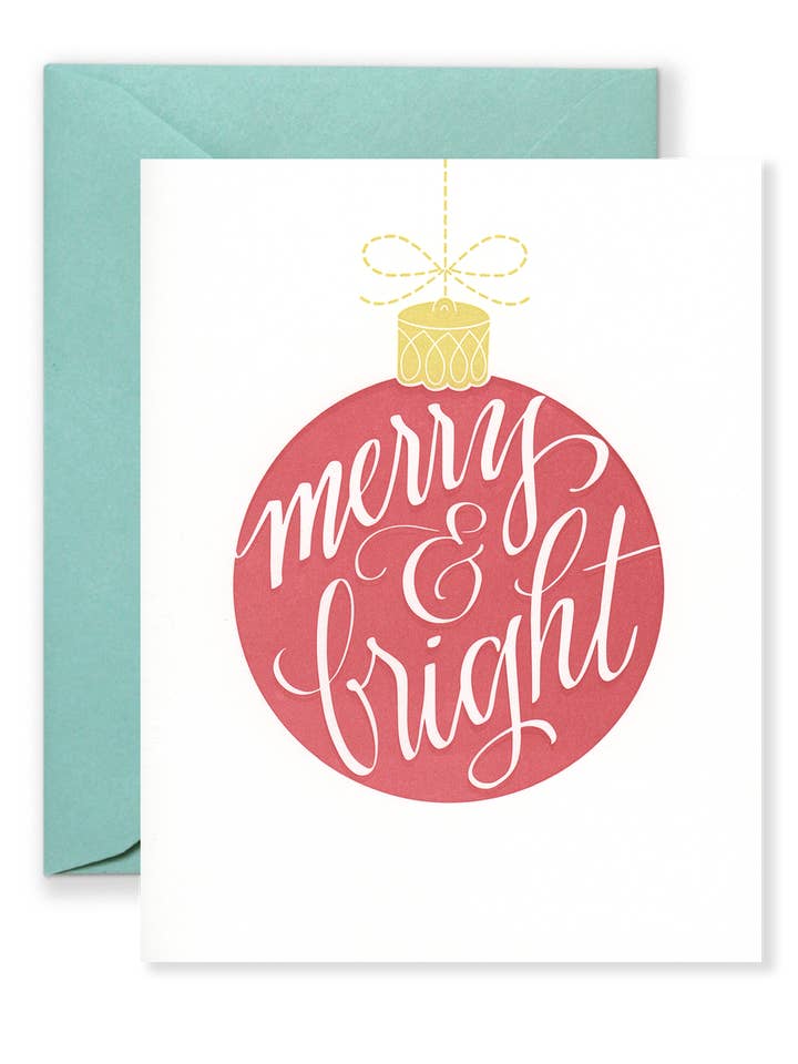 Merry & Bright Letterpress Holiday Card Christmas for wholesale by Lionheart Prints