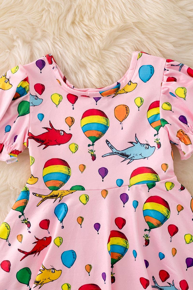 Kids Charm Online - Wholesale Dress - Kids - Pink Dr.Seu** dress with bubble sleeves. DRG43798 SOL1