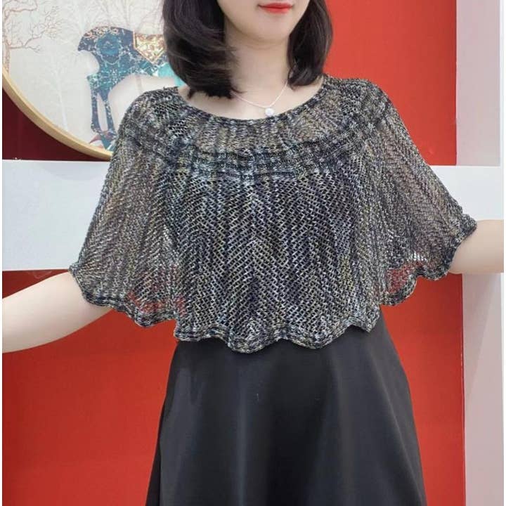 JC Sunny Fashion - Wholesale Capelet - Women's - JC063337-S Multicolor Chevron Hollow-Out Capelet