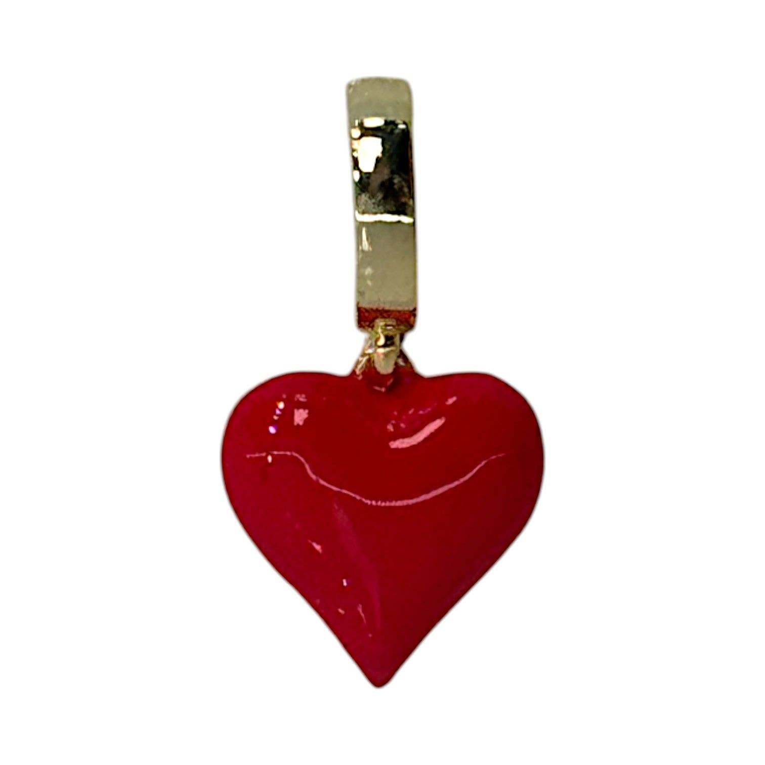House of Savvy - Wholesale Individual Charm/Pendant - Red Puffy Heart Charm – Glossy Enamel in Triple Plated 18K Gold with Clasp0