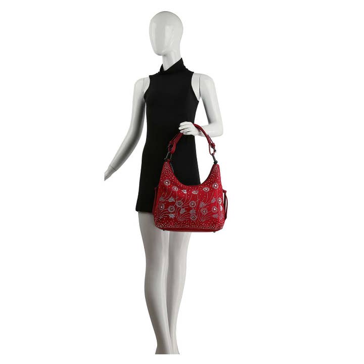 Handbag Express - Wholesale Shoulder Bag - Women's - Whimsical Rhinestone Floral Hobo Handbag