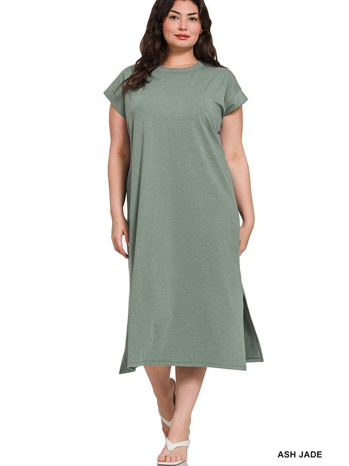 Vanilla Monkey - Wholesale Dress - Women's - Plus Round Neck Short Sleeve Midi Dress