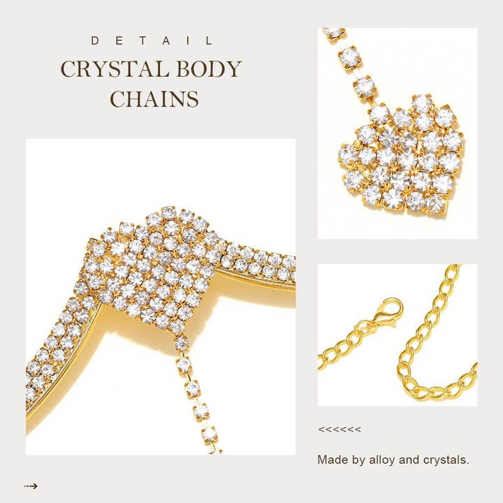 Tourtiwi - Wholesale Face/Body Chain - Sexy Doppel Herz Rhinestone Pendant Chest Plate Body Chains