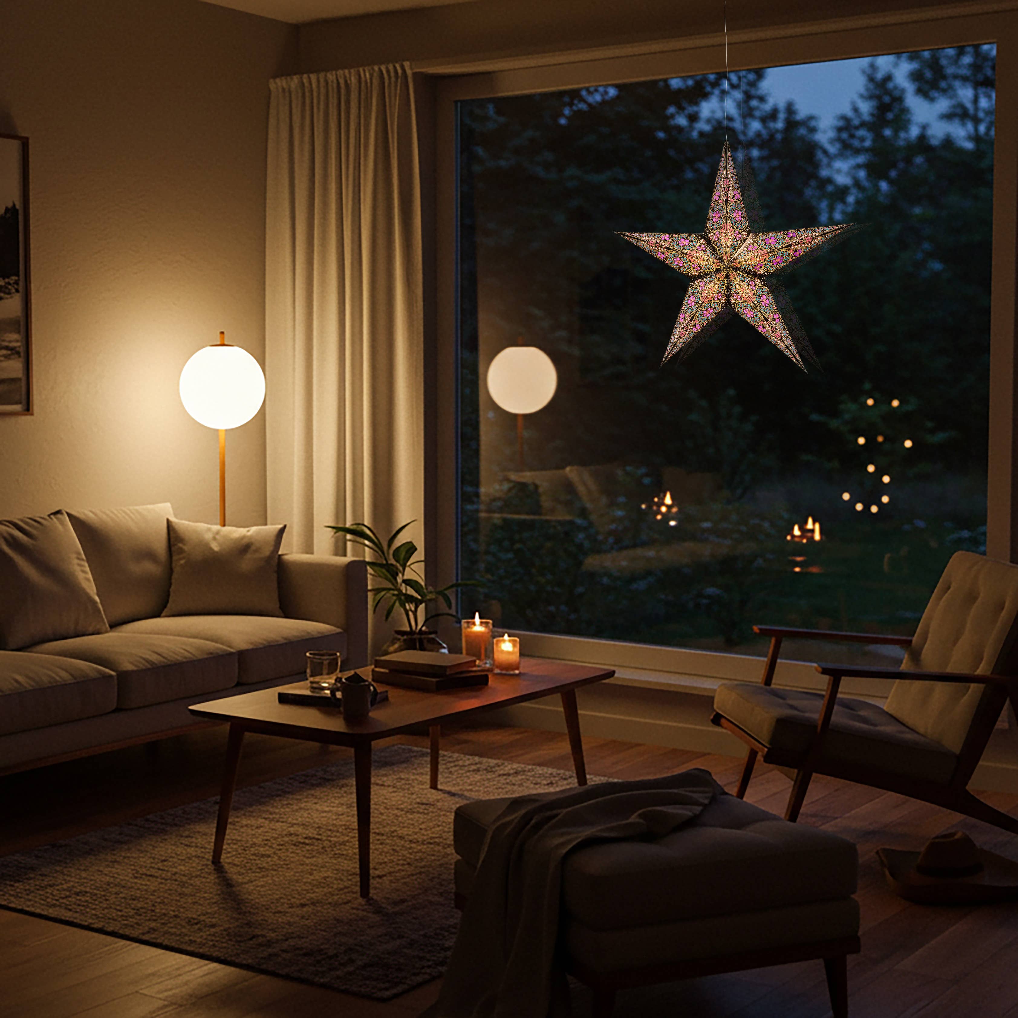 Artschatz LLC – wholesale Paper lantern/lamp – Cathedral 5 Point 24" turquoise/violet Paper Star Lantern5