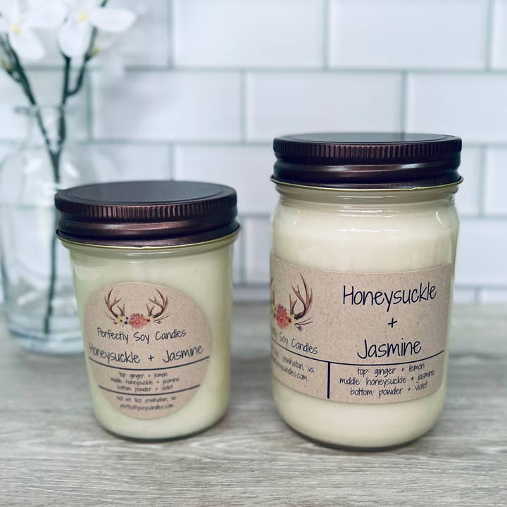 Honeysuckle + Jasmine 17oz Soy Double Wick Candle for wholesale by Perfectly Soy Candles