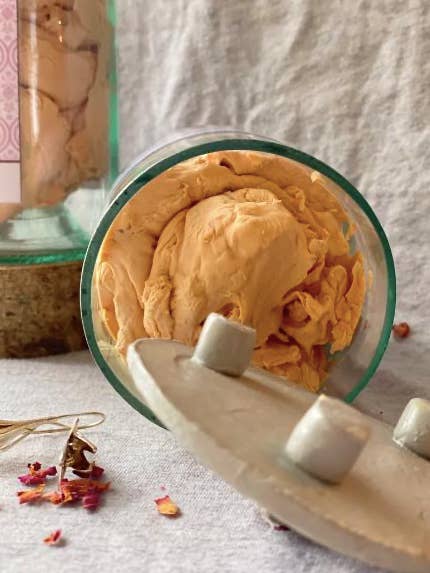 India inspired mousse soap stuffed with rose for wholesale by Soapy Earth