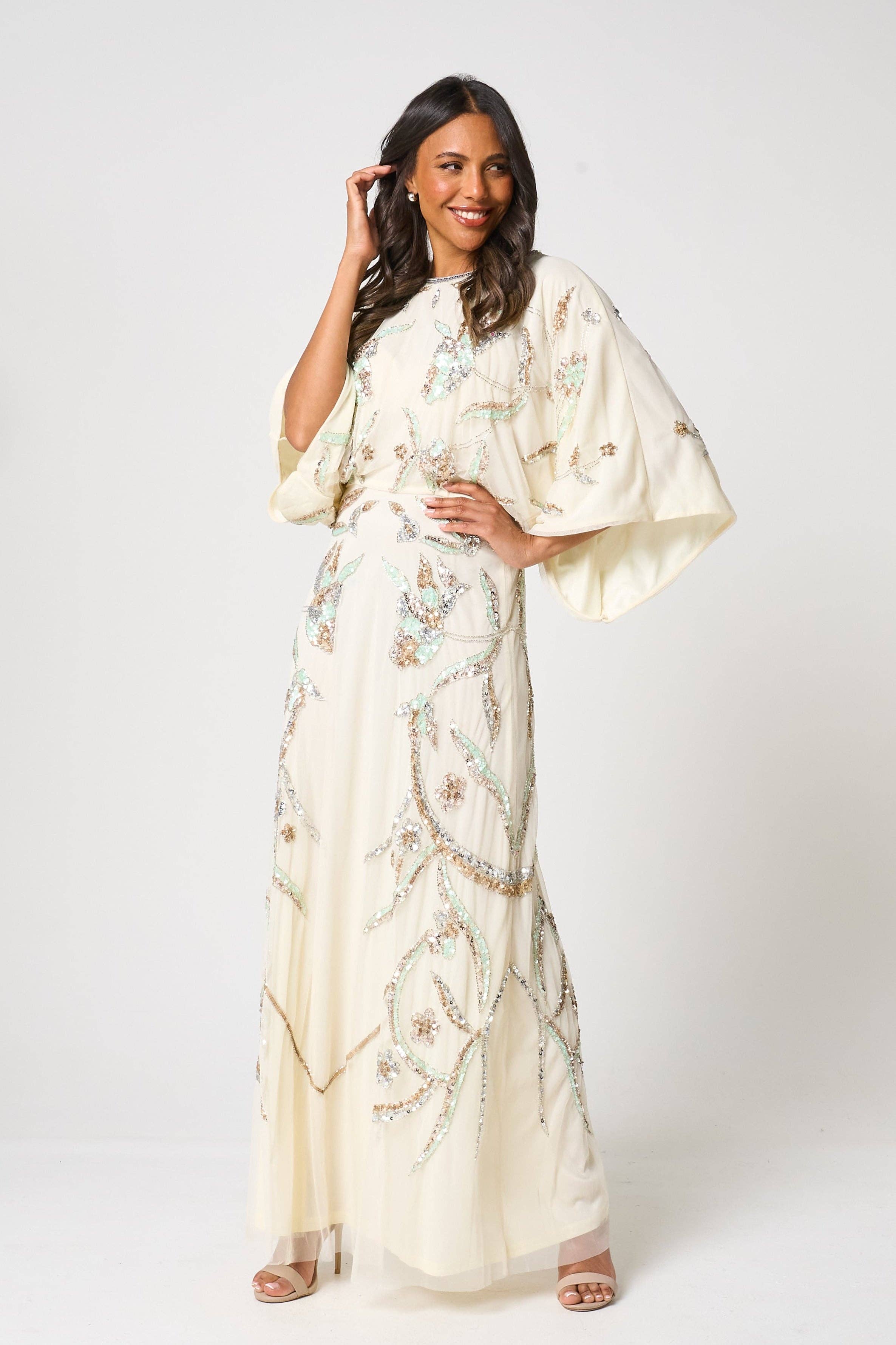 Cream Suvi Embellished Maxi Dress for wholesale on Faire