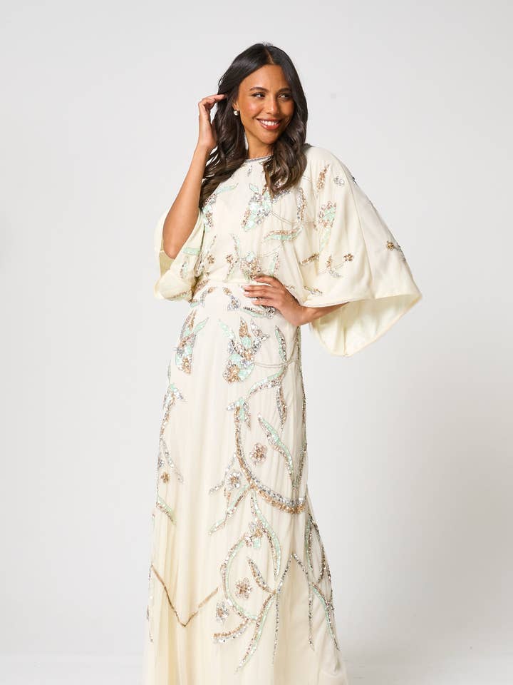 Cream Suvi Embellished Maxi Dress for wholesale on Faire0