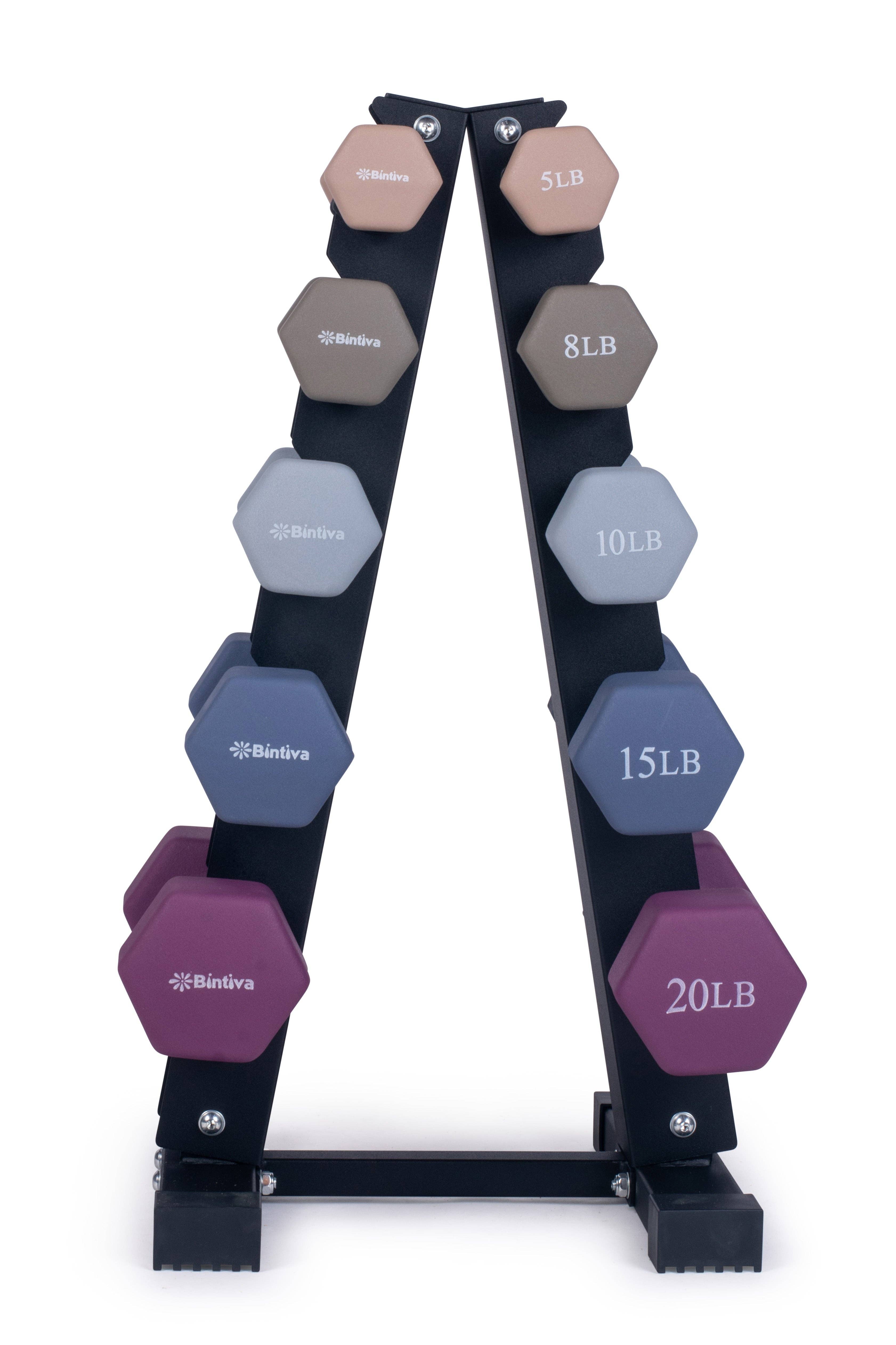 Bintiva - Wholesale Fitness Equipment - Rack Sets: Neoprene Hexagon shaped dumbbells - Earth Tones0