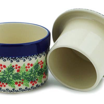 Polmedia Polish Pottery - Wholesale Butter Dish - French Butter Dish 4" Blooming Rowan Theme