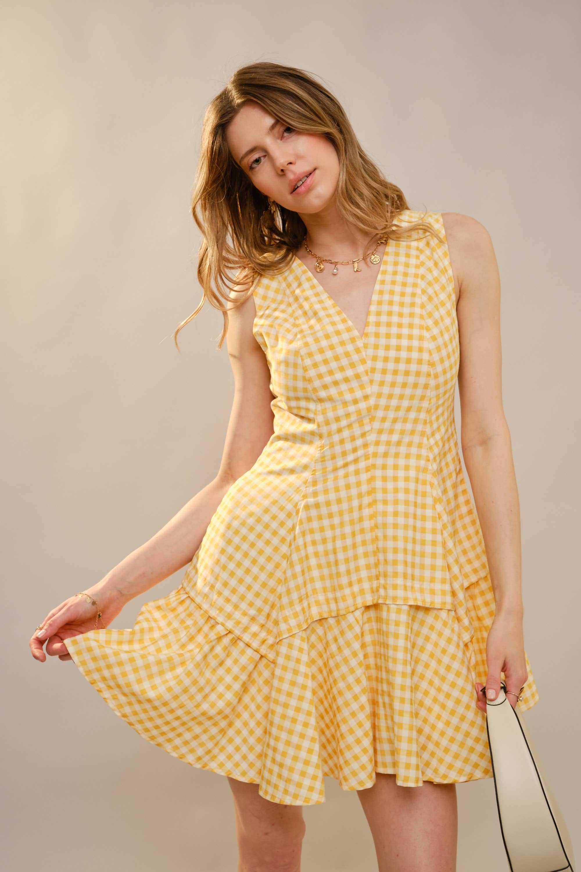 Blue B - Wholesale Dress - Women's - 47022D - Gingham Flare Mini Dress1