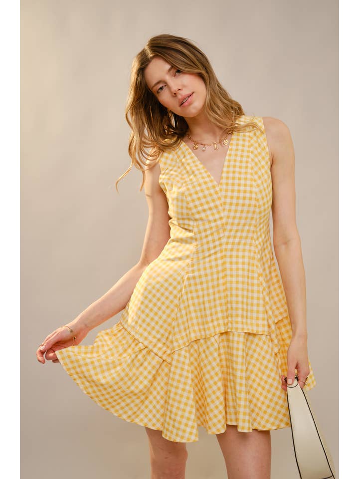 Blue B - Wholesale Dress - Women's - 47022D - Gingham Flare Mini Dress1