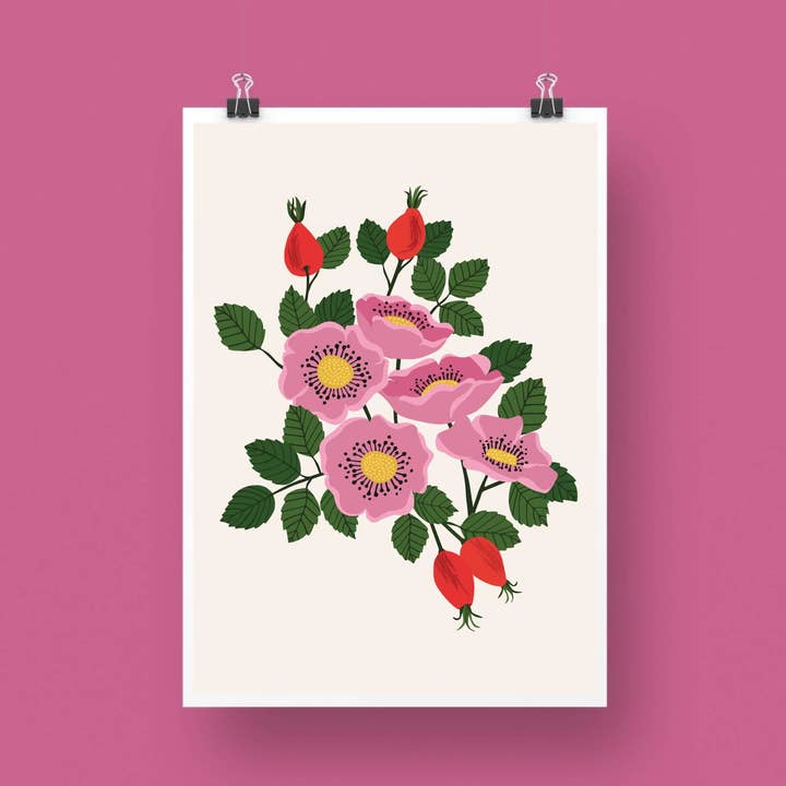 'Rosehip' Floral Art Print for wholesale by Joanne de Pace Design Studio