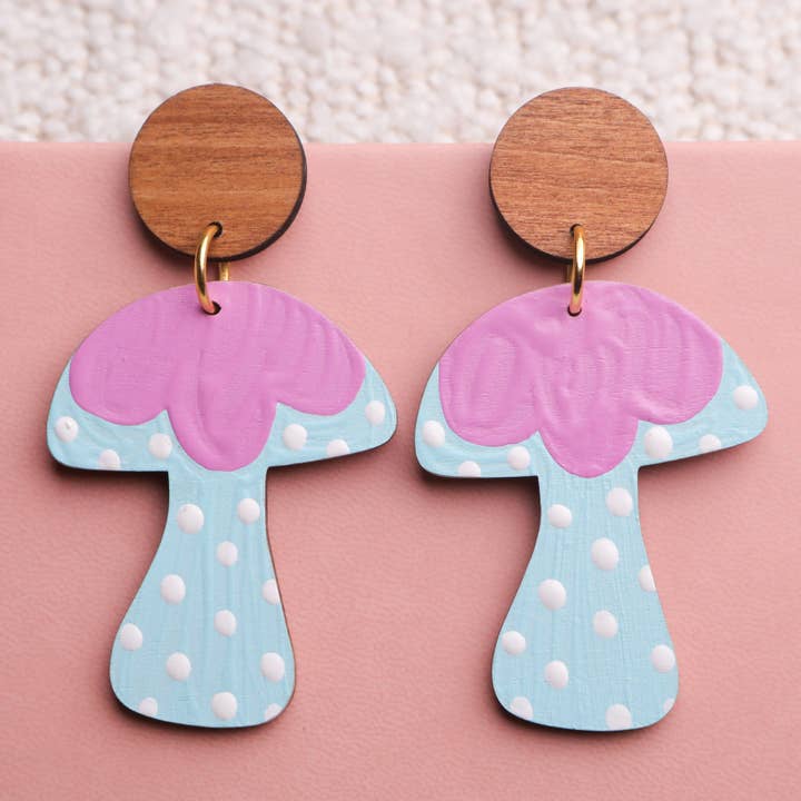 Polka Dot Mushroom Earrings for wholesale by Mushroom Menagerie