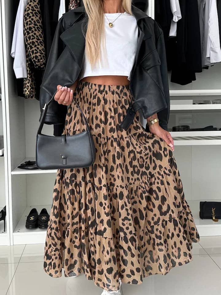 Leopard Print Maxi Skirt for wholesale by Mccolin
