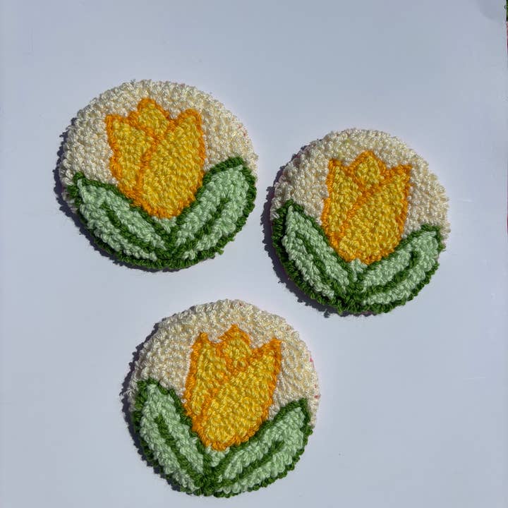 Honey Punches - Wholesale Car coaster – women's - Handmade punch needle yellow tulip car coaster, accessories 2