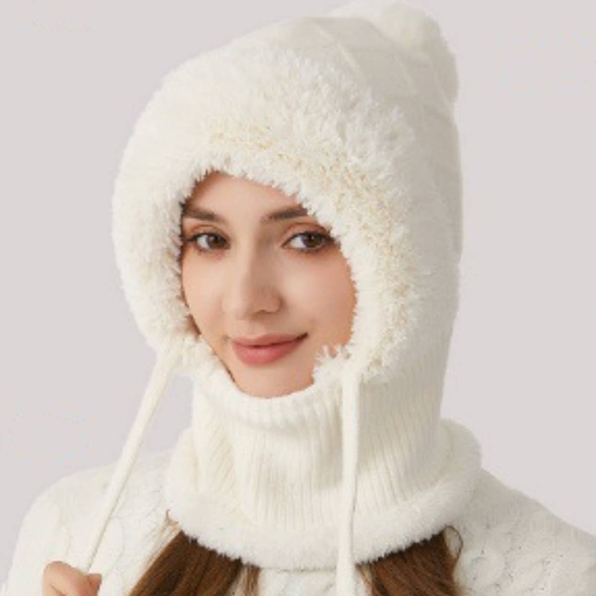 NINEXIS - Wholesale Hat Accessory - Women's - CWAH2208_KNITTED WINTER FLEECE OUTDOOR HAT NECK SET4