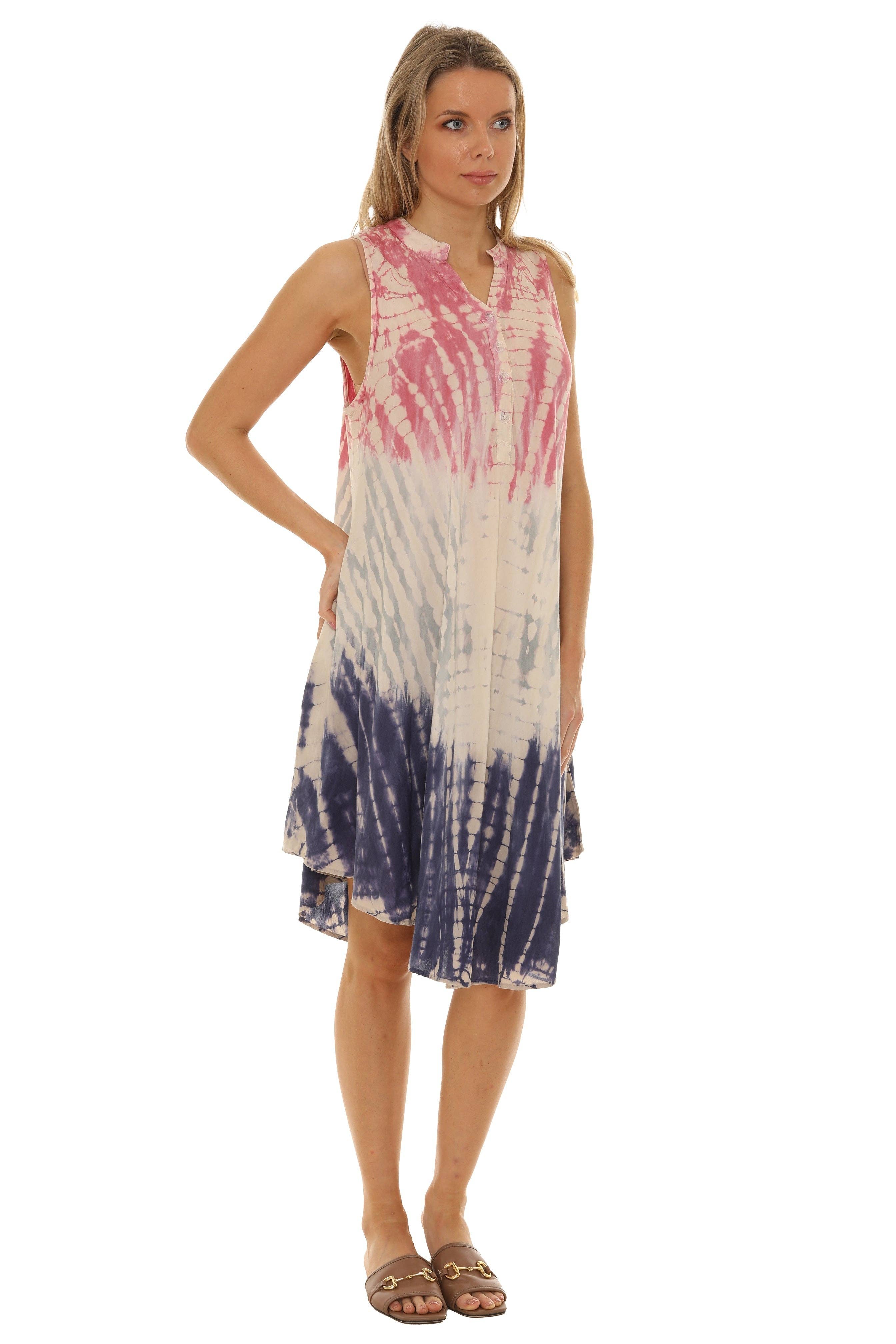 Shoreline Wear. INC - Wholesale Dress - Women's - Tri-Colors Tie-Dye With Button up Rayon Sundress7