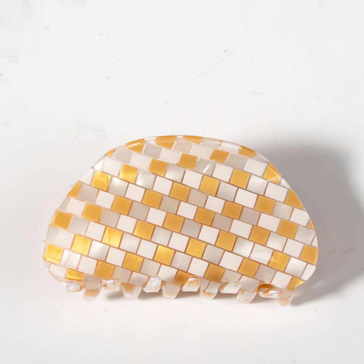 ACCITY - Wholesale Hair Clip - Women's - Checkerboard Acrylic Hair Claw Clip Half Round _CWAHA03261