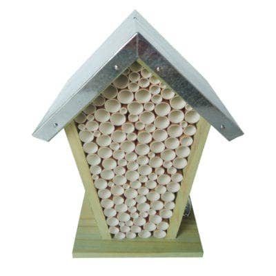 Esschert Design USA - Wholesale Bird House - Bee House w/Paper Straws, Wood/Metal