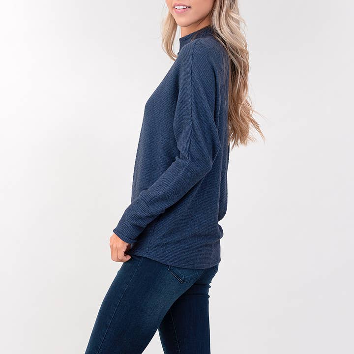 Heimious – Engroshandel Strikket top - Dame – Lang Dolman-ærmet ribstrikket top med mock-hals, T26113