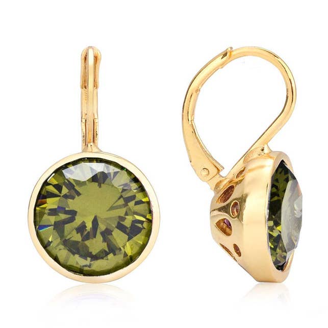 Bonita Bella Round Green Peridot Cubic Zirconia CZ 18ct Yellow Gold Drop/Dangle Earrings Wedding-Gift-Bridal Jewelry for wholesale by TiaraBleu