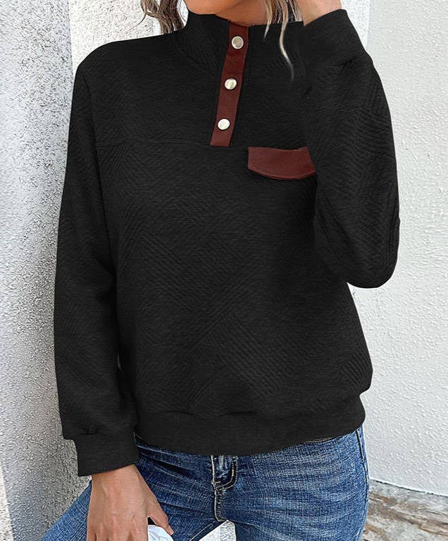 HIDDENBRAND - Wholesale Sweatshirt - Women's - Lapel Buttons Long Sleeves Sweatshirt2