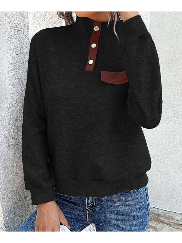 HIDDENBRAND - Wholesale Sweatshirt - Women's - Lapel Buttons Long Sleeves Sweatshirt2