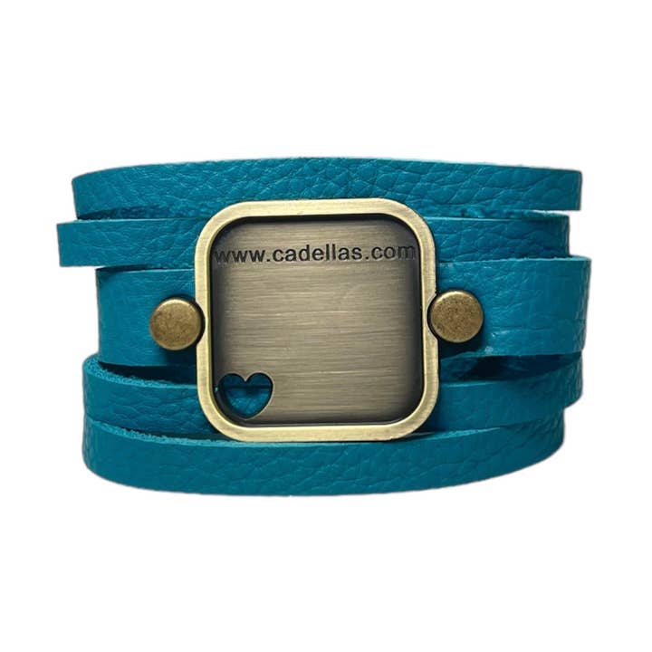 Turquoise Sliced Leather Cuff for wholesale by Cadella's Jewelry