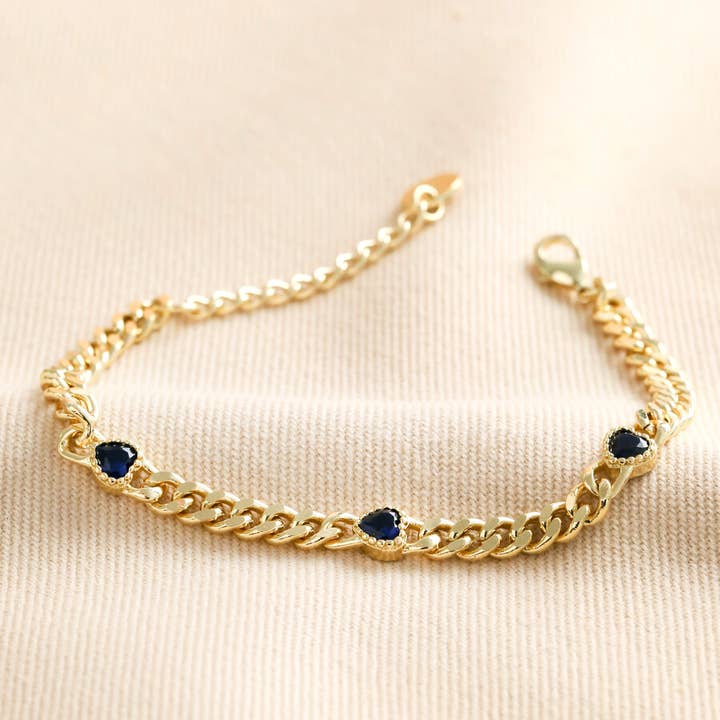 Blue Heart Stone Chain Bracelet Gold for wholesale by Lisa Angel