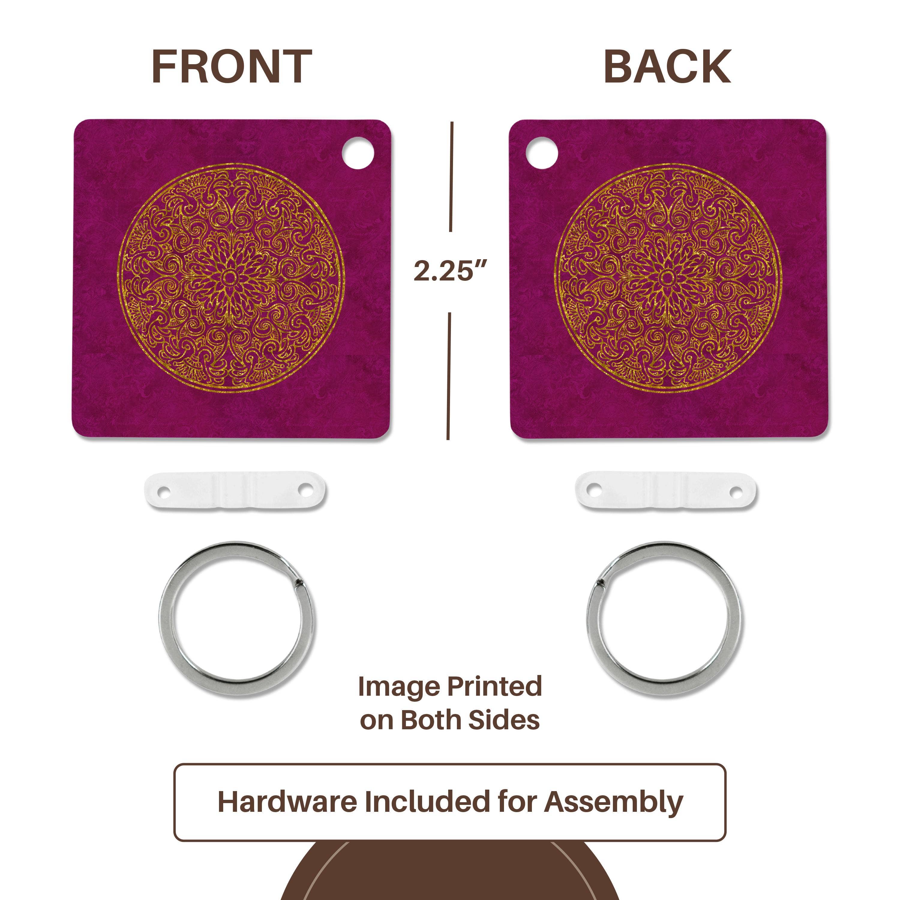 3dRose - Wholesale Keychain - Unisex - 3dRose, Glamorous Elegant Golden Ornament On Bordeaux Red Background, Key Chain4