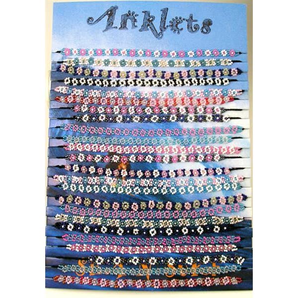 Loose Bali Bead Coloured Tie Up Anklets for wholesale by Western Counties Wholesale