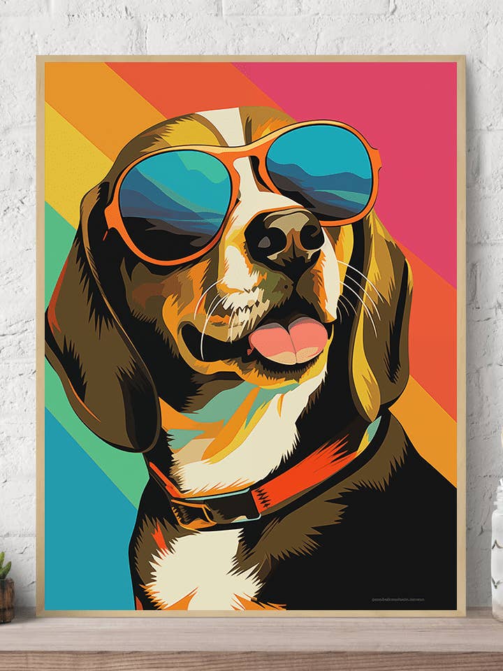 Lienzo para pared con diseño moderno de gafas de sol Beagle POP ART para venta al por mayor de Arttique - Artistry Canvas Prints