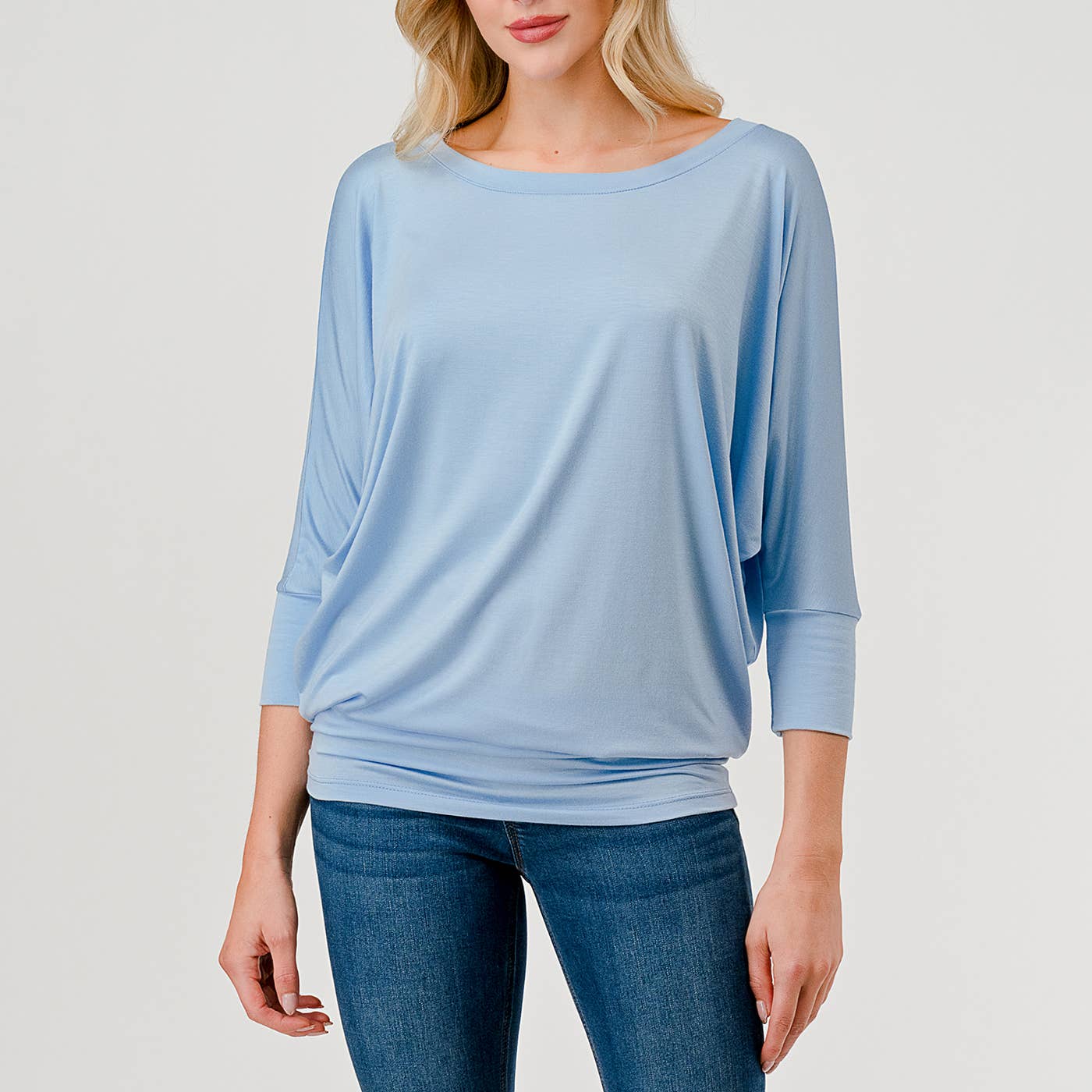 Heimious - Wholesale Knit Top - Women's - 3/4 Dolman Sleeve Round neck Modal Jersey  Top, 250358