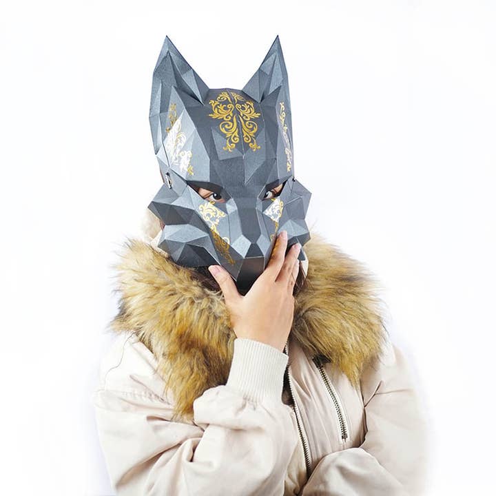 PAPERCRAFT WORLD - Wholesale DIY Craft Kit - 3D PaperCraft Futuristic Fox Origami Mask - Black2